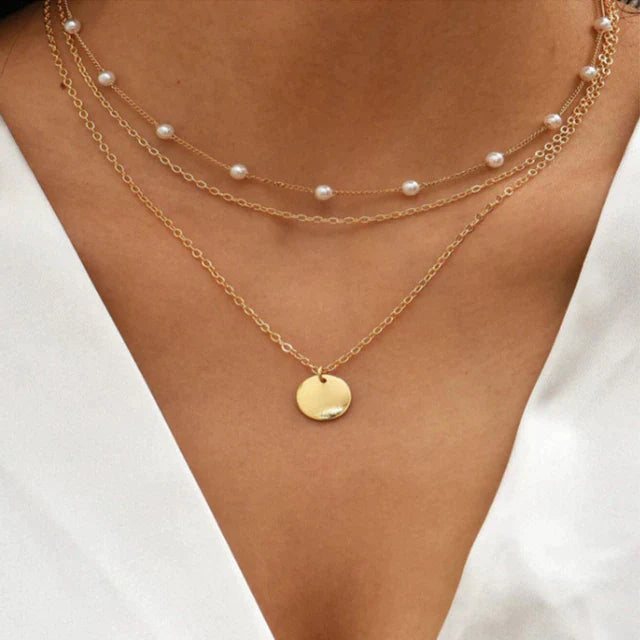 Layered Charm Necklaces | Heart Charm Pendant | WHITE PEARL