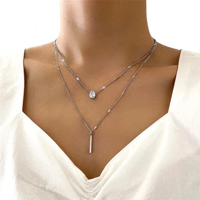Layered Charm Necklaces | Heart Charm Pendant | WHITE PEARL
