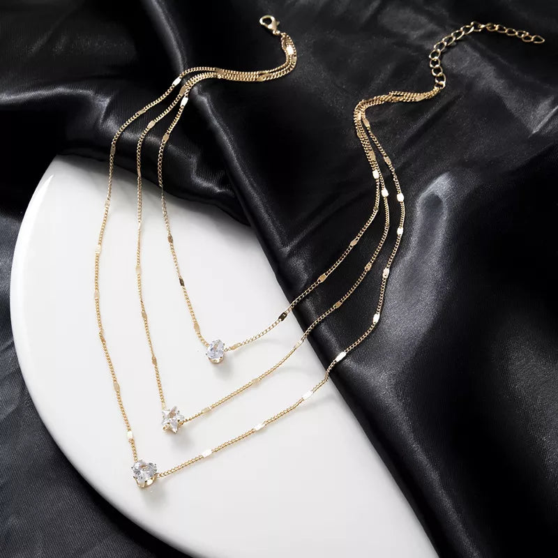 Layered Charm Necklaces | Heart Charm Pendant | WHITE PEARL