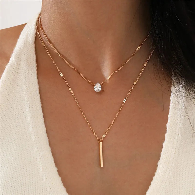 Layered Charm Necklaces | Heart Charm Pendant | WHITE PEARL