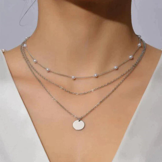 Layered Charm Necklaces | Heart Charm Pendant | WHITE PEARL