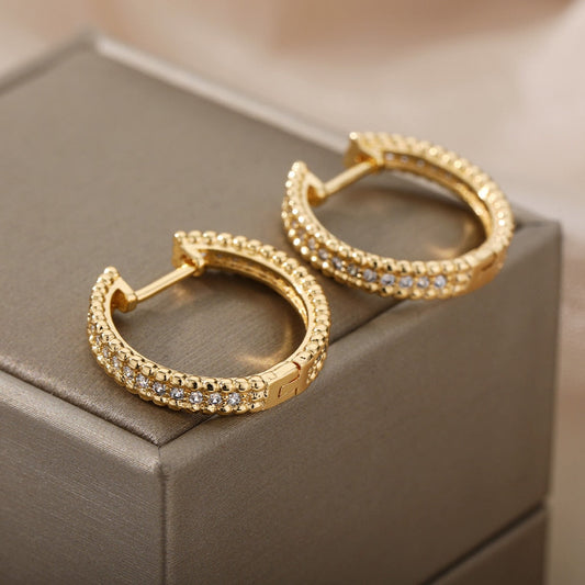 Round Hoop Earrings | 14k Gold Hoop Earrings | WHITE PEARL