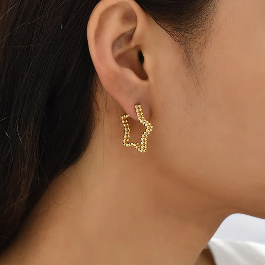Hollow Star Earrings | Big Star Earrings | WHITE PEARL