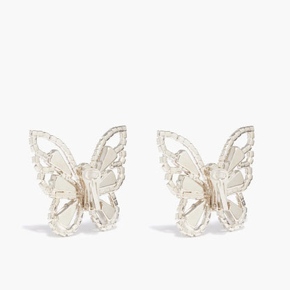 Butterfly Studs Earrings | Rhinestone Clip on Earrings | WHITE PEARL