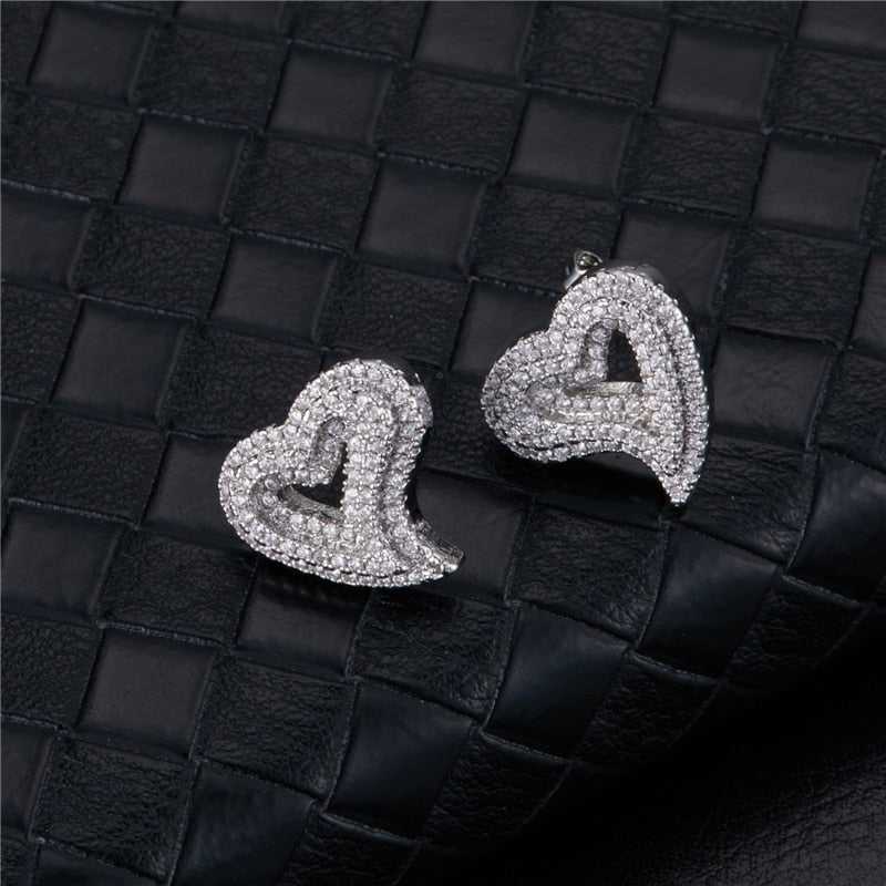 Heart Shaped Stud Earrings | Rhinestone Stud Earring | WHITE PEARL