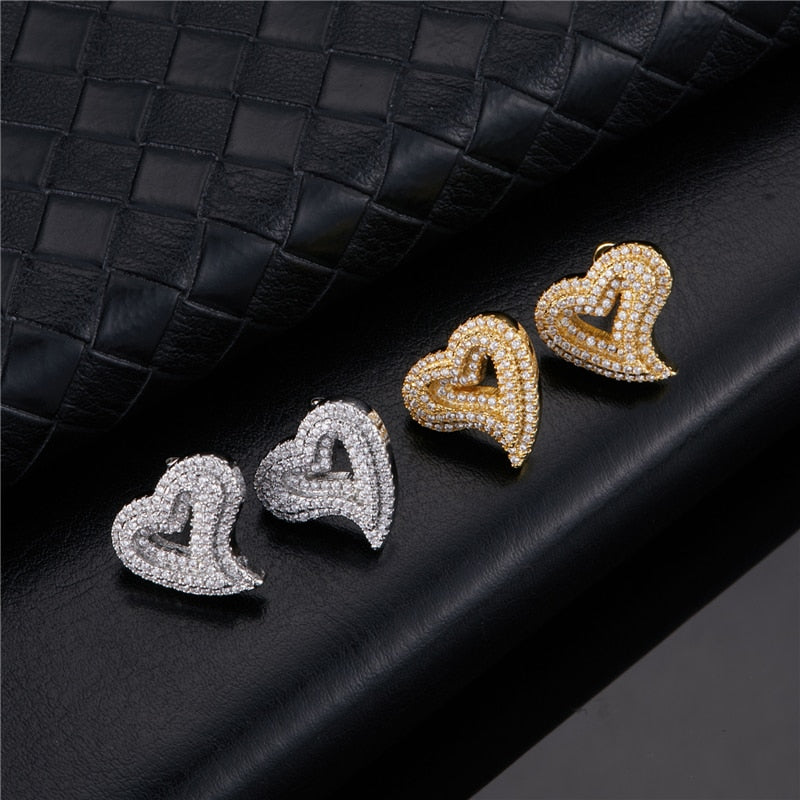 Heart Shaped Stud Earrings | Rhinestone Stud Earring | WHITE PEARL
